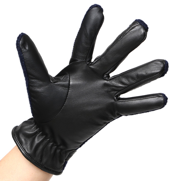  日本 手袋専門 ブランド ニット×本革 メンズ 手袋  ブルー ネイビー 青色 学生 社会人 ビジネス カジュアル スマホ タッチパネル 対応 男性用 紳士 暖かい チクチクしない