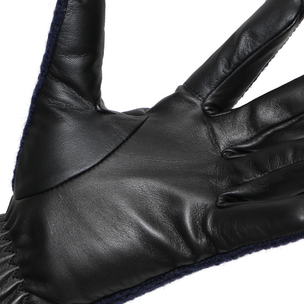  日本 手袋専門 ブランド ニット×本革 メンズ 手袋  ブルー ネイビー 青色 学生 社会人 ビジネス カジュアル スマホ タッチパネル 対応 男性用 紳士 暖かい チクチクしない