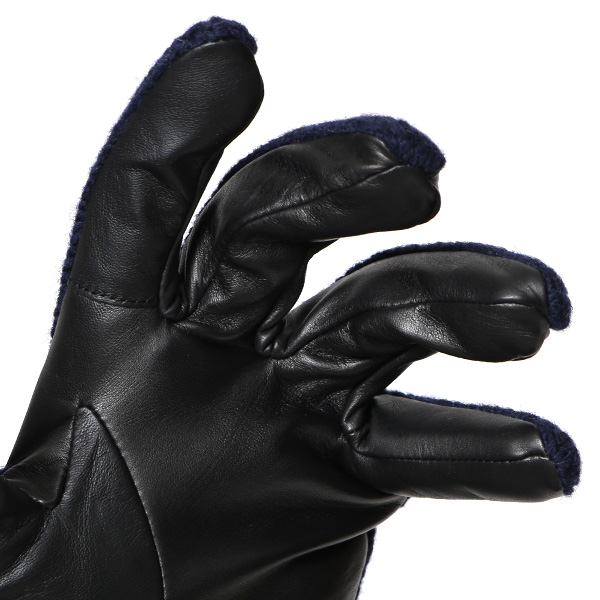  日本 手袋専門 ブランド ニット×本革 メンズ 手袋  ブルー ネイビー 青色 学生 社会人 ビジネス カジュアル スマホ タッチパネル 対応 男性用 紳士 暖かい チクチクしない