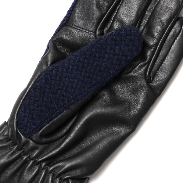 日本 手袋専門 ブランド ニット×本革 メンズ 手袋  ブルー ネイビー 青色 学生 社会人 ビジネス カジュアル スマホ タッチパネル 対応 男性用 紳士 暖かい チクチクしない