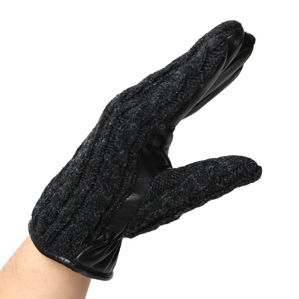  KURODA(クロダ) ニット 本革 手袋 メンズ 男性向け 仔羊革 ブラック 黒 黒色 スマホ タッチパネル 対応 日本 手袋専門ブランド おしゃれ カジュアル ギフト プレゼント