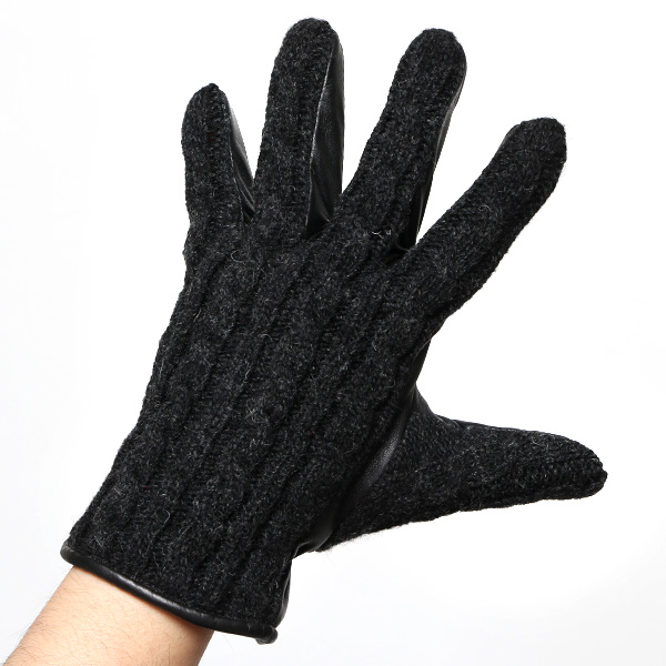  KURODA(クロダ) ニット 本革 手袋 メンズ 男性向け 仔羊革 ブラック 黒 黒色 スマホ タッチパネル 対応 日本 手袋専門ブランド おしゃれ カジュアル ギフト プレゼント