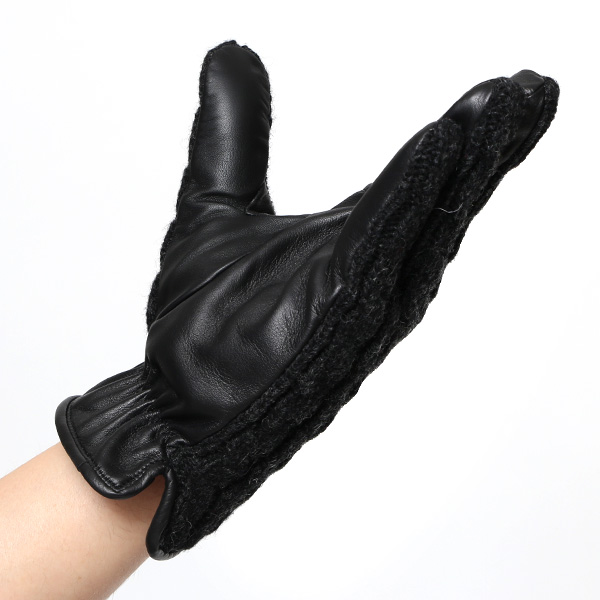  KURODA(クロダ) ニット 本革 手袋 メンズ 男性向け 仔羊革 ブラック 黒 黒色 スマホ タッチパネル 対応 日本 手袋専門ブランド おしゃれ カジュアル ギフト プレゼント