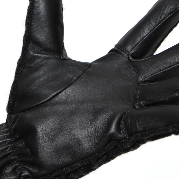  KURODA(クロダ) ニット 本革 手袋 メンズ 男性向け 仔羊革 ブラック 黒 黒色 スマホ タッチパネル 対応 日本 手袋専門ブランド おしゃれ カジュアル ギフト プレゼント