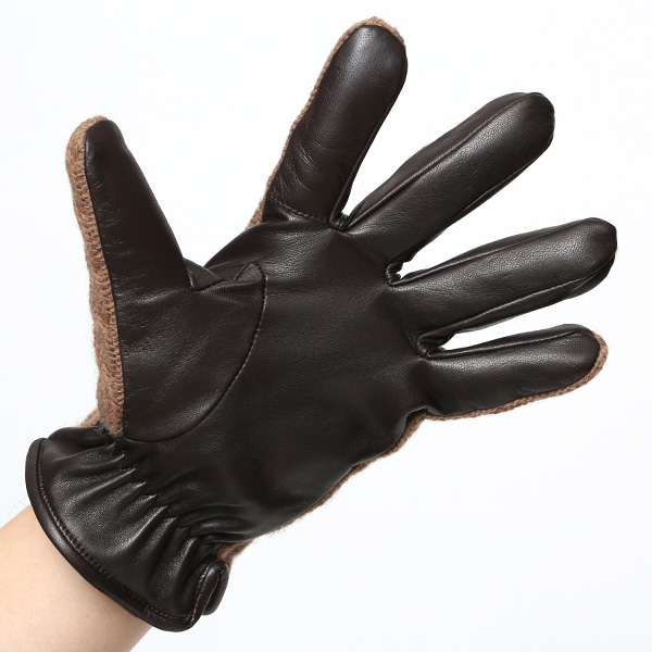  KURODA(クロダ) ニット 本革 手袋 メンズ 男性向け 仔羊革 ブラウン 茶 茶色 スマホ タッチパネル 対応 日本 手袋専門ブランド おしゃれ カジュアル ギフト プレゼント