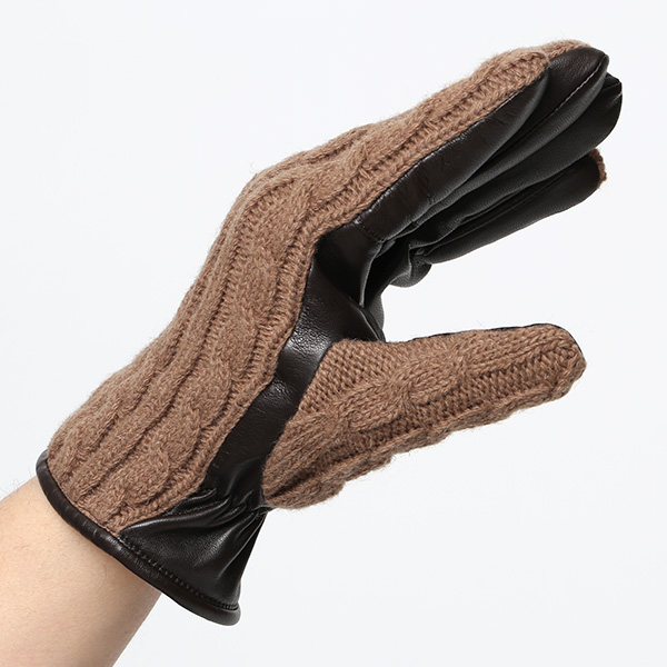  KURODA(クロダ) ニット 本革 手袋 メンズ 男性向け 仔羊革 ブラウン 茶 茶色 スマホ タッチパネル 対応 日本 手袋専門ブランド おしゃれ カジュアル ギフト プレゼント