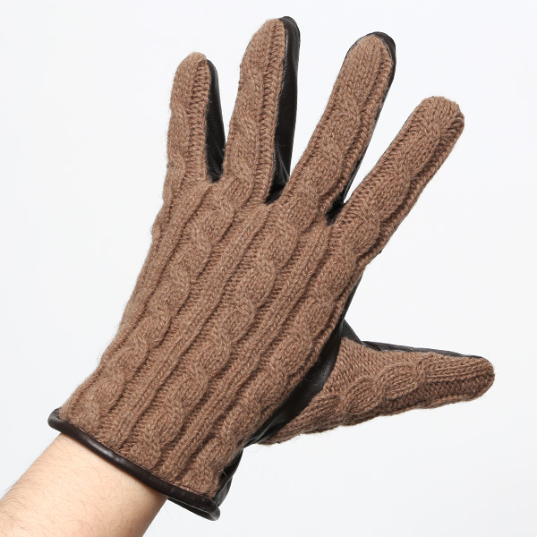  KURODA(クロダ) ニット 本革 手袋 メンズ 男性向け 仔羊革 ブラウン 茶 茶色 スマホ タッチパネル 対応 日本 手袋専門ブランド おしゃれ カジュアル ギフト プレゼント
