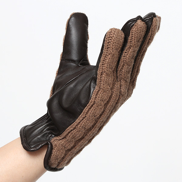  KURODA(クロダ) ニット 本革 手袋 メンズ 男性向け 仔羊革 ブラウン 茶 茶色 スマホ タッチパネル 対応 日本 手袋専門ブランド おしゃれ カジュアル ギフト プレゼント
