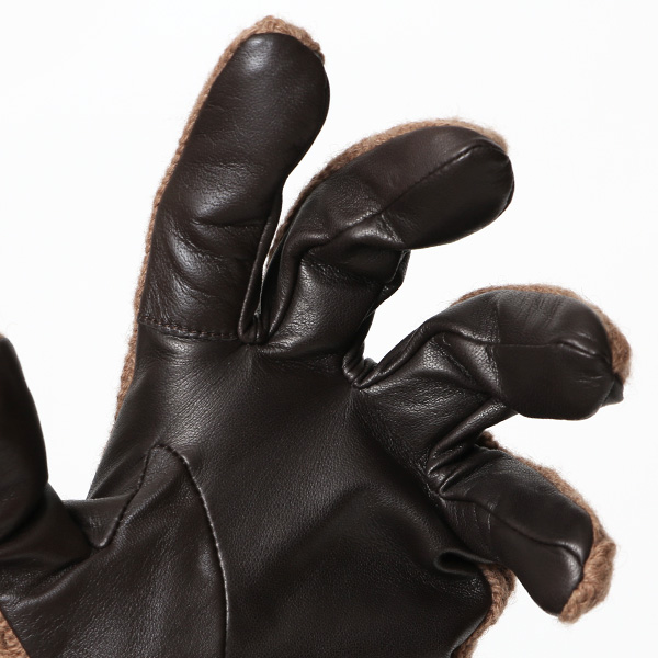  KURODA(クロダ) ニット 本革 手袋 メンズ 男性向け 仔羊革 ブラウン 茶 茶色 スマホ タッチパネル 対応 日本 手袋専門ブランド おしゃれ カジュアル ギフト プレゼント