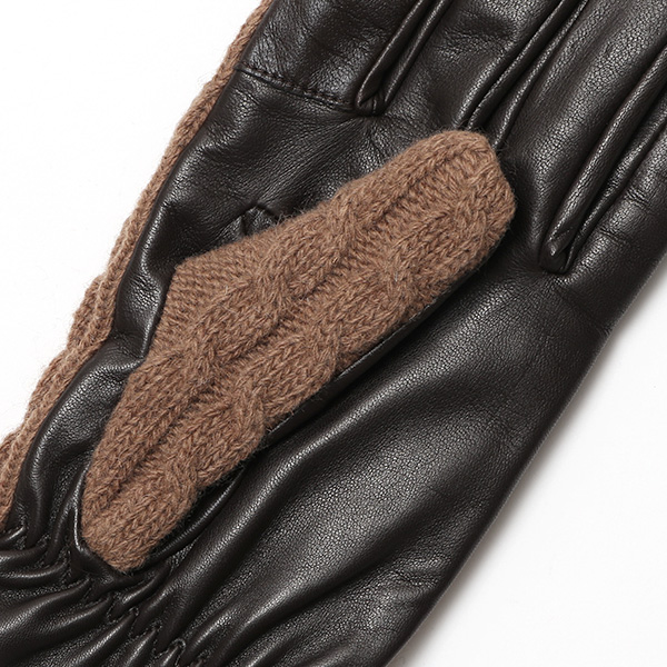  KURODA(クロダ) ニット 本革 手袋 メンズ 男性向け 仔羊革 ブラウン 茶 茶色 スマホ タッチパネル 対応 日本 手袋専門ブランド おしゃれ カジュアル ギフト プレゼント