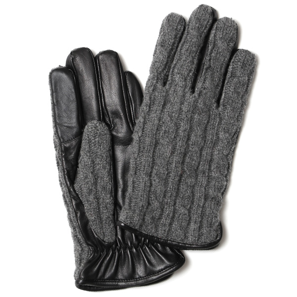 KURODA(クロダ) ニット×羊革 メンズ 手袋 グレー