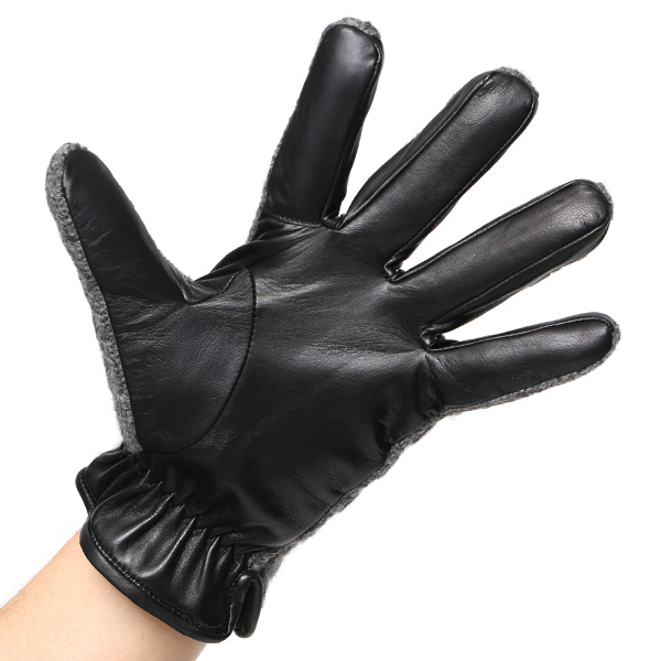  KURODA(クロダ) ニット 本革 手袋 メンズ 男性向け 仔羊革 グレー グレイ 灰色 スマホ タッチパネル 対応 日本 手袋専門ブランド おしゃれ カジュアル ギフト プレゼント