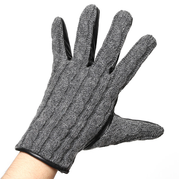  KURODA(クロダ) ニット 本革 手袋 メンズ 男性向け 仔羊革 グレー グレイ 灰色 スマホ タッチパネル 対応 日本 手袋専門ブランド おしゃれ カジュアル ギフト プレゼント