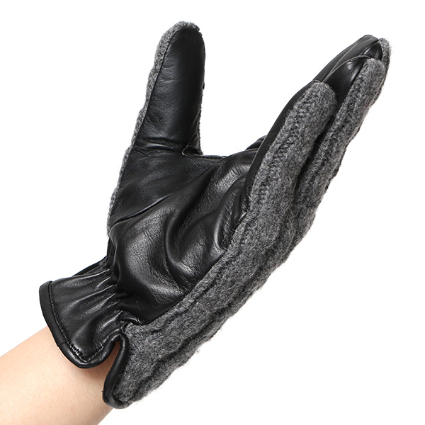  KURODA(クロダ) ニット 本革 手袋 メンズ 男性向け 仔羊革 グレー グレイ 灰色 スマホ タッチパネル 対応 日本 手袋専門ブランド おしゃれ カジュアル ギフト プレゼント