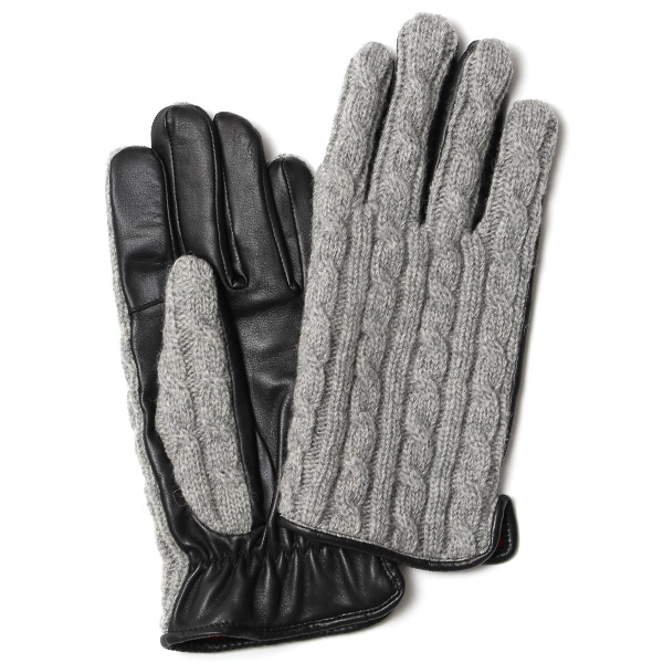 KURODA(クロダ) ニット×羊革 メンズ 手袋 ライトグレー
