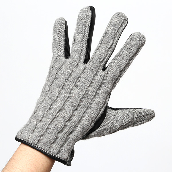  KURODA(クロダ) ニット 本革 手袋 メンズ 男性向け 仔羊革 ライトグレー グレー グレイ 灰色 スマホ タッチパネル 対応 日本 手袋専門ブランド おしゃれ カジュアル ギフト プレゼント