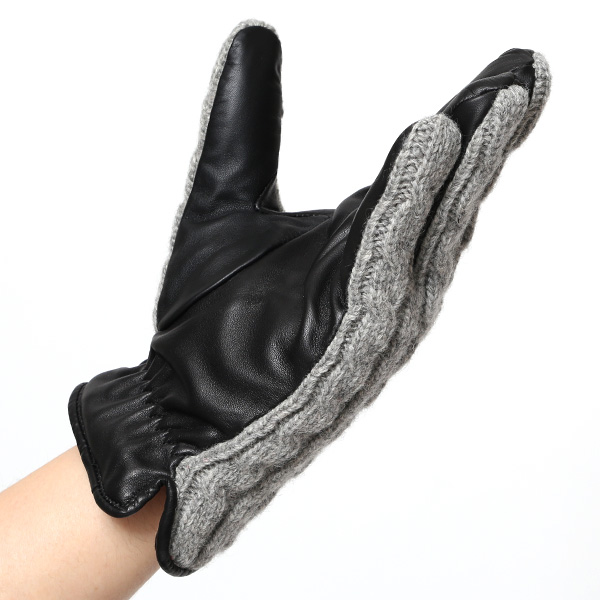  KURODA(クロダ) ニット 本革 手袋 メンズ 男性向け 仔羊革 ライトグレー グレー グレイ 灰色 スマホ タッチパネル 対応 日本 手袋専門ブランド おしゃれ カジュアル ギフト プレゼント