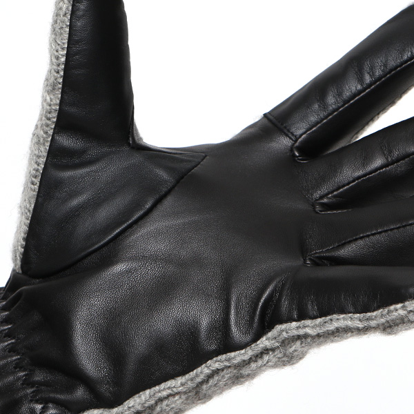  KURODA(クロダ) ニット 本革 手袋 メンズ 男性向け 仔羊革 ライトグレー グレー グレイ 灰色 スマホ タッチパネル 対応 日本 手袋専門ブランド おしゃれ カジュアル ギフト プレゼント