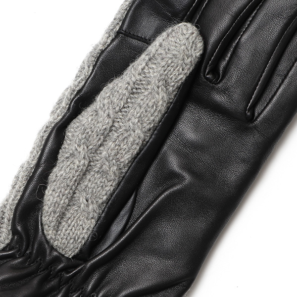  KURODA(クロダ) ニット 本革 手袋 メンズ 男性向け 仔羊革 ライトグレー グレー グレイ 灰色 スマホ タッチパネル 対応 日本 手袋専門ブランド おしゃれ カジュアル ギフト プレゼント