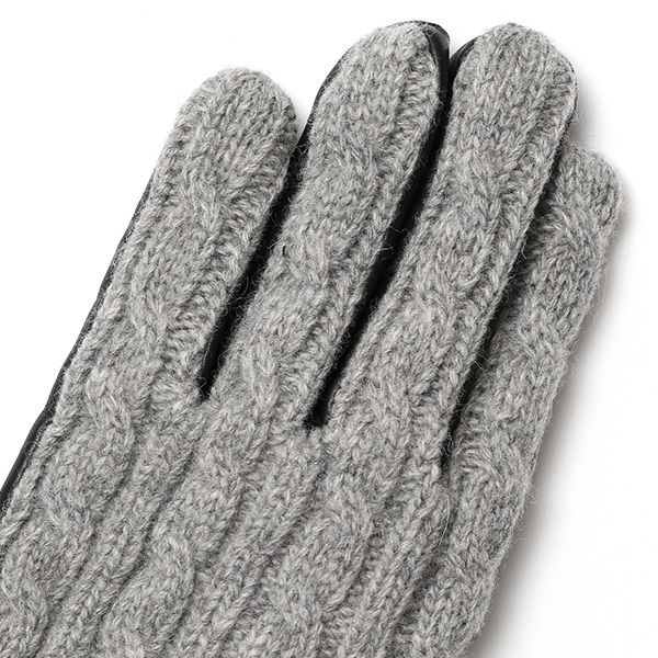  KURODA(クロダ) ニット 本革 手袋 メンズ 男性向け 仔羊革 ライトグレー グレー グレイ 灰色 スマホ タッチパネル 対応 日本 手袋専門ブランド おしゃれ カジュアル ギフト プレゼント