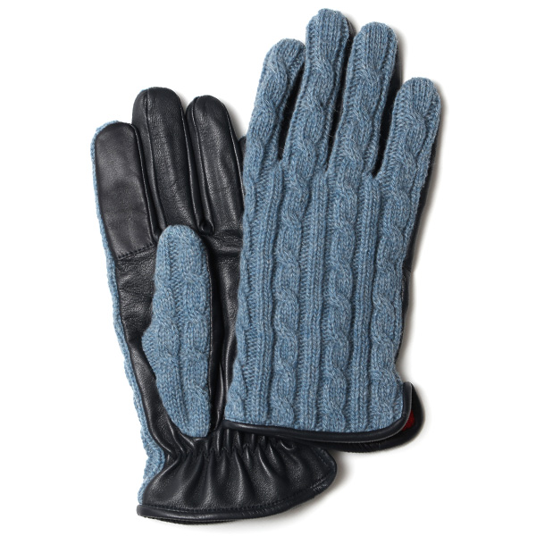 KURODA(クロダ) ニット×羊革 メンズ 手袋 ブルー