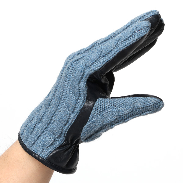  KURODA(クロダ) ニット 本革 手袋 メンズ 男性向け 仔羊革 ブルー ネイビー 青色 スマホ タッチパネル 対応 日本 手袋専門ブランド おしゃれ カジュアル ギフト プレゼント