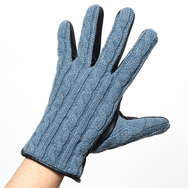  KURODA(クロダ) ニット 本革 手袋 メンズ 男性向け 仔羊革 ブルー ネイビー 青色 スマホ タッチパネル 対応 日本 手袋専門ブランド おしゃれ カジュアル ギフト プレゼント