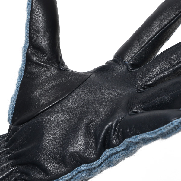  KURODA(クロダ) ニット 本革 手袋 メンズ 男性向け 仔羊革 ブルー ネイビー 青色 スマホ タッチパネル 対応 日本 手袋専門ブランド おしゃれ カジュアル ギフト プレゼント