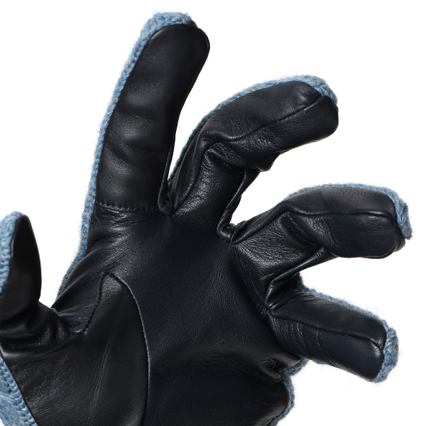  KURODA(クロダ) ニット 本革 手袋 メンズ 男性向け 仔羊革 ブルー ネイビー 青色 スマホ タッチパネル 対応 日本 手袋専門ブランド おしゃれ カジュアル ギフト プレゼント