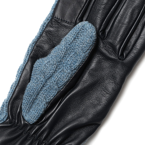  KURODA(クロダ) ニット 本革 手袋 メンズ 男性向け 仔羊革 ブルー ネイビー 青色 スマホ タッチパネル 対応 日本 手袋専門ブランド おしゃれ カジュアル ギフト プレゼント