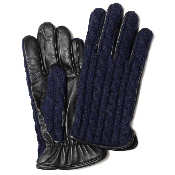KURODA(クロダ) ニット×羊革 メンズ 手袋 ネイビー