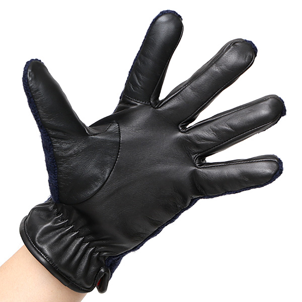  KURODA(クロダ) ニット 本革 手袋 メンズ 男性向け 仔羊革 ブルー ネイビー 青色 スマホ タッチパネル 対応 日本 手袋専門ブランド おしゃれ カジュアル ギフト プレゼント