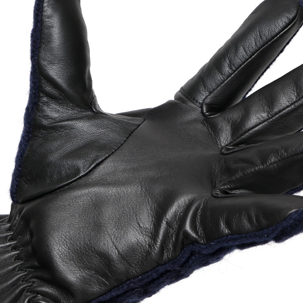  KURODA(クロダ) ニット 本革 手袋 メンズ 男性向け 仔羊革 ブルー ネイビー 青色 スマホ タッチパネル 対応 日本 手袋専門ブランド おしゃれ カジュアル ギフト プレゼント