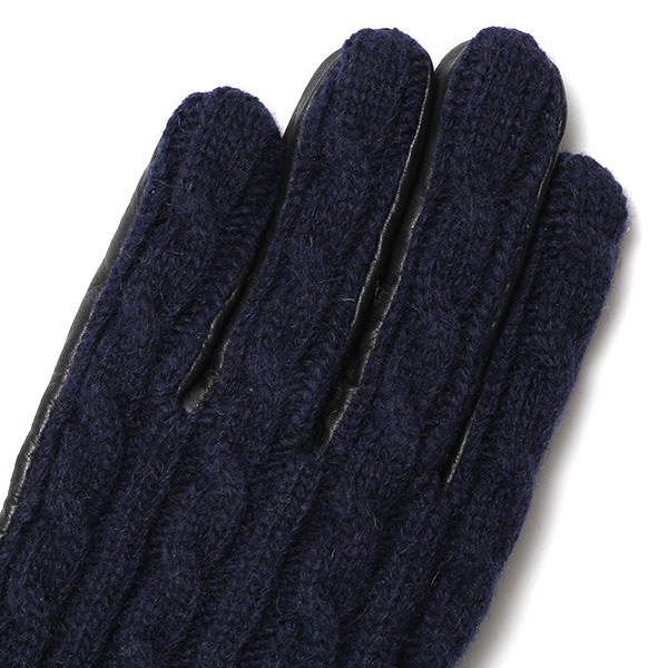  KURODA(クロダ) ニット 本革 手袋 メンズ 男性向け 仔羊革 ブルー ネイビー 青色 スマホ タッチパネル 対応 日本 手袋専門ブランド おしゃれ カジュアル ギフト プレゼント