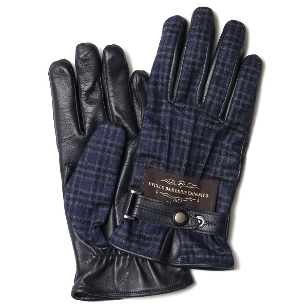 KURODA(クロダ) カノニコ社製スーツ生地 メンズ 手袋 ネイビー/チェック