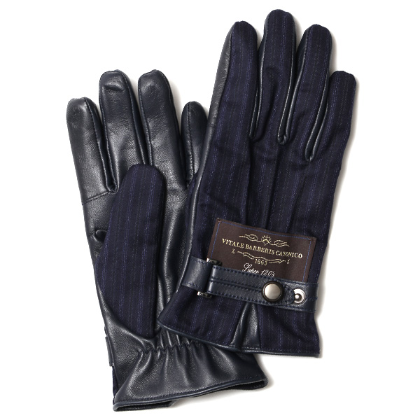 KURODA(クロダ) カノニコ社製スーツ生地 メンズ 手袋 ネイビー/ストライプ