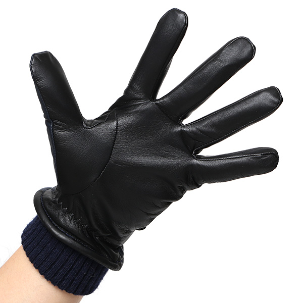  日本製 メンズ 本革 手袋 バイク 暖かい マイクロファイバーボア裏地 ブルー ネイビー 青色 スマホ対応 紳士 男性 おしゃれ カジュアル グローブ ギフト プレゼント ラッピング 化粧箱