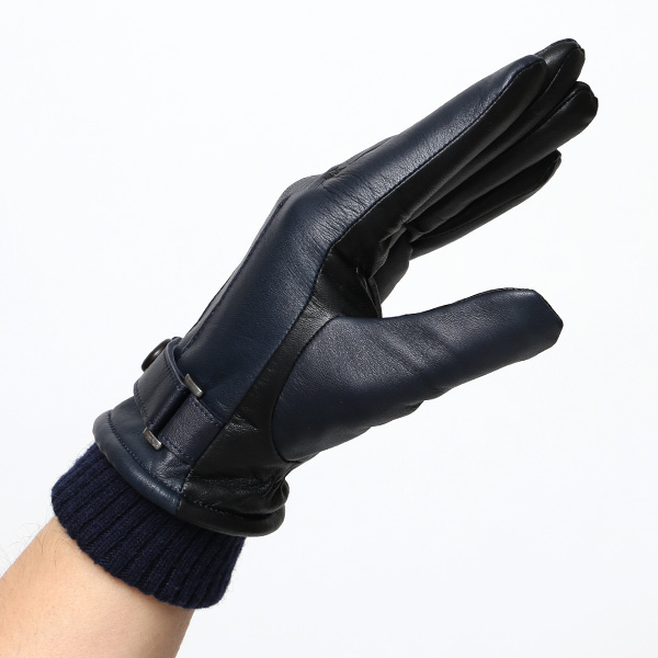  日本製 メンズ 本革 手袋 バイク 暖かい マイクロファイバーボア裏地 ブルー ネイビー 青色 スマホ対応 紳士 男性 おしゃれ カジュアル グローブ ギフト プレゼント ラッピング 化粧箱