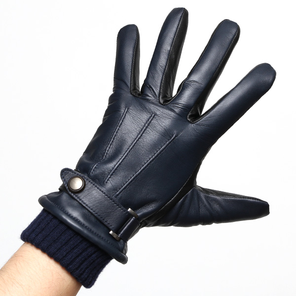  日本製 メンズ 本革 手袋 バイク 暖かい マイクロファイバーボア裏地 ブルー ネイビー 青色 スマホ対応 紳士 男性 おしゃれ カジュアル グローブ ギフト プレゼント ラッピング 化粧箱
