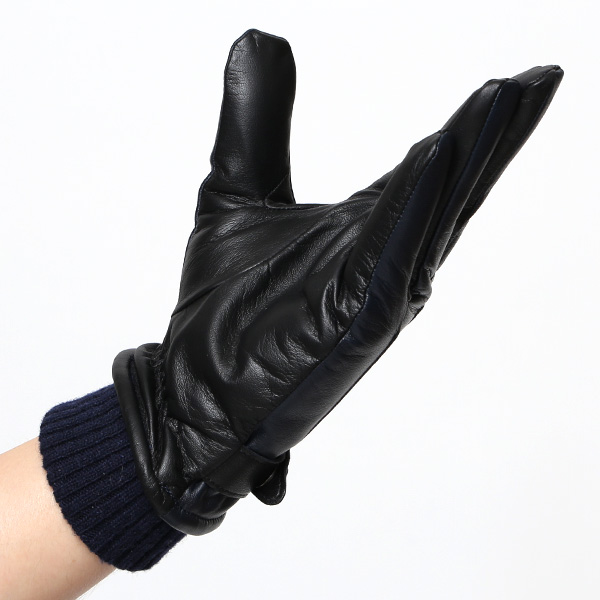  日本製 メンズ 本革 手袋 バイク 暖かい マイクロファイバーボア裏地 ブルー ネイビー 青色 スマホ対応 紳士 男性 おしゃれ カジュアル グローブ ギフト プレゼント ラッピング 化粧箱