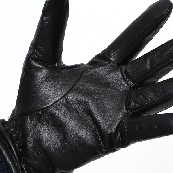  日本製 メンズ 本革 手袋 バイク 暖かい マイクロファイバーボア裏地 ブルー ネイビー 青色 スマホ対応 紳士 男性 おしゃれ カジュアル グローブ ギフト プレゼント ラッピング 化粧箱