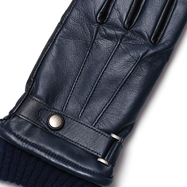  日本製 メンズ 本革 手袋 バイク 暖かい マイクロファイバーボア裏地 ブルー ネイビー 青色 スマホ対応 紳士 男性 おしゃれ カジュアル グローブ ギフト プレゼント ラッピング 化粧箱