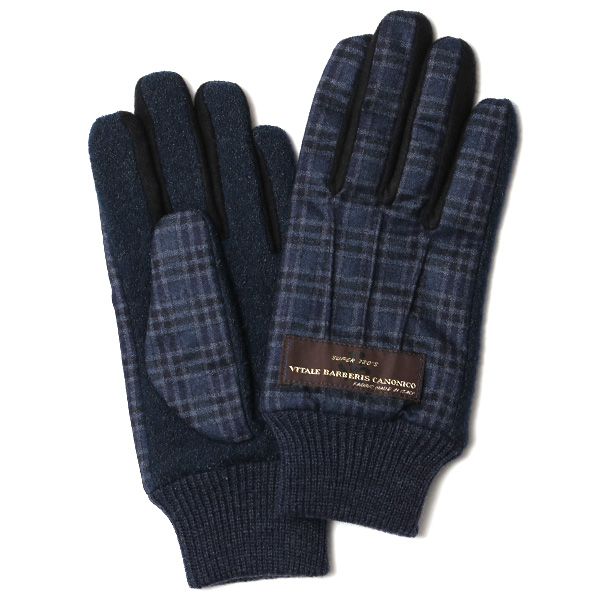 KURODA(クロダ) カノニコ社製スーツ生地 メンズ 手袋 ネイビー/チェック