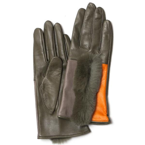 KURODA(クロダ) レッキスラビットファー 羊革(イタリア製ラムスキン) レディース 手袋 グリーン