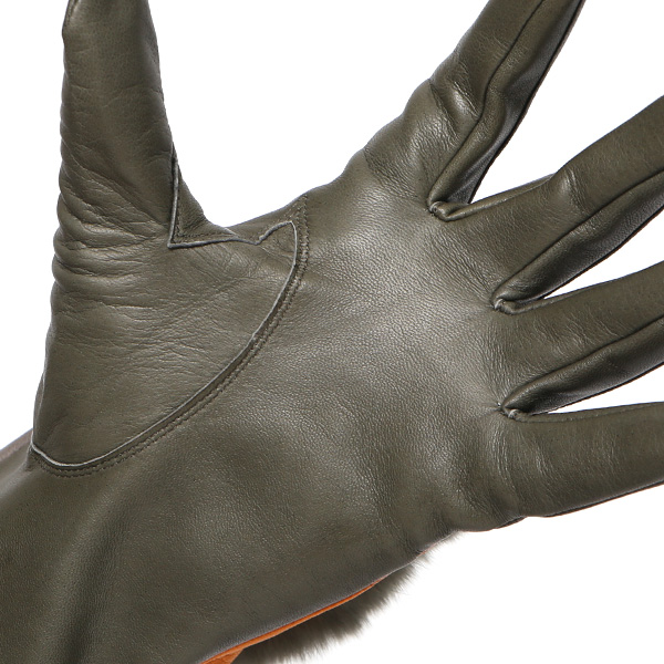  KURODA(クロダ) 高級 日本製 婦人 レッキスラビットファー 手袋 グリーン 緑色 イタリア製仔羊革 手袋専門ブランド ファッション おしゃれ グローブ 大人