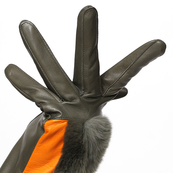  KURODA(クロダ) 高級 日本製 婦人 レッキスラビットファー 手袋 グリーン 緑色 イタリア製仔羊革 手袋専門ブランド ファッション おしゃれ グローブ 大人