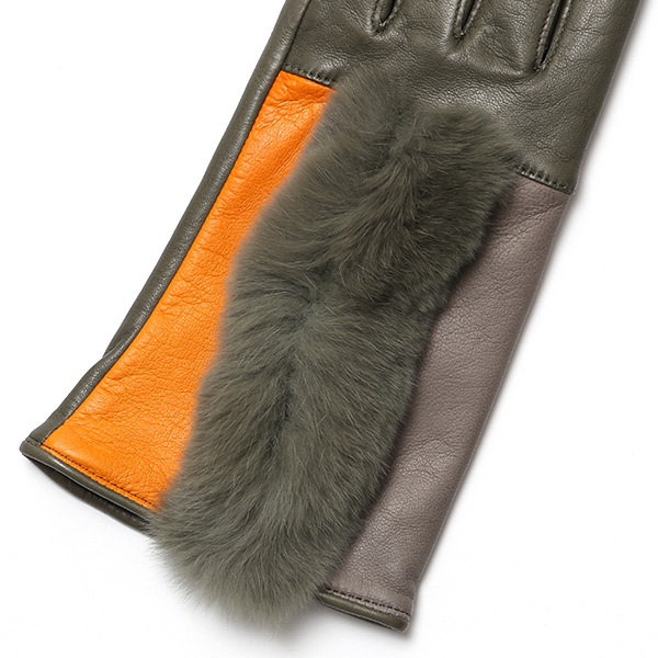  KURODA(クロダ) 高級 日本製 婦人 レッキスラビットファー 手袋 グリーン 緑色 イタリア製仔羊革 手袋専門ブランド ファッション おしゃれ グローブ 大人