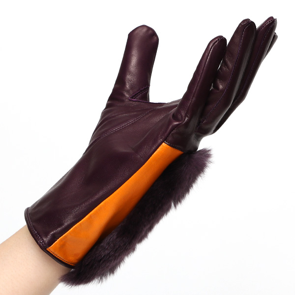  KURODA(クロダ) 高級 日本製 婦人 レッキスラビットファー 手袋 パープル 紫色 イタリア製仔羊革 手袋専門ブランド ファッション おしゃれ グローブ 大人