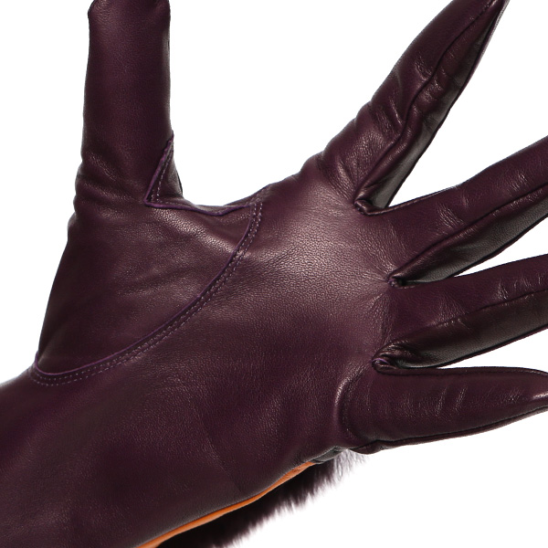  KURODA(クロダ) 高級 日本製 婦人 レッキスラビットファー 手袋 パープル 紫色 イタリア製仔羊革 手袋専門ブランド ファッション おしゃれ グローブ 大人