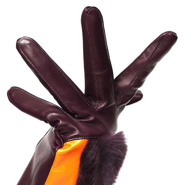  KURODA(クロダ) 高級 日本製 婦人 レッキスラビットファー 手袋 パープル 紫色 イタリア製仔羊革 手袋専門ブランド ファッション おしゃれ グローブ 大人